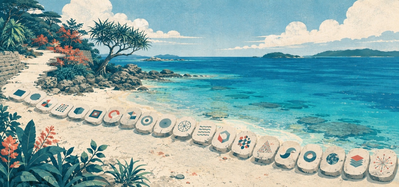 23回の勉強会の歩みを表す海辺の抽象タイムライン